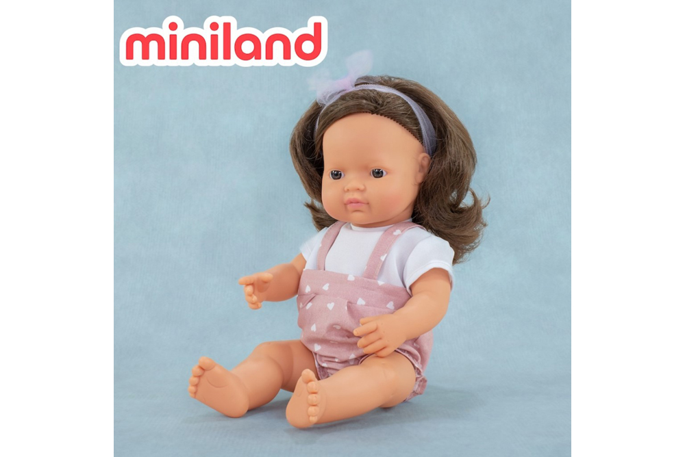minilandMF&M小米藍白人娃娃-棕髮（女孩38公分)