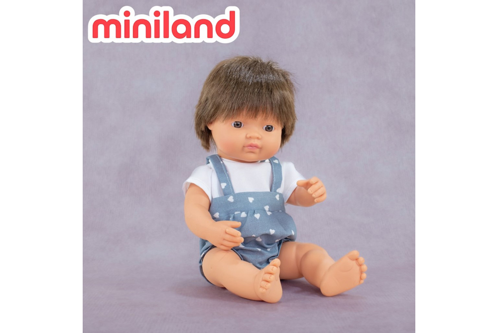 minilandMF&M小米藍白人娃娃-棕髮（男孩38公分)