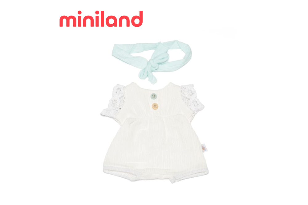 miniland小米藍連身白裝+藍髮帶(適用38cm娃娃配件)